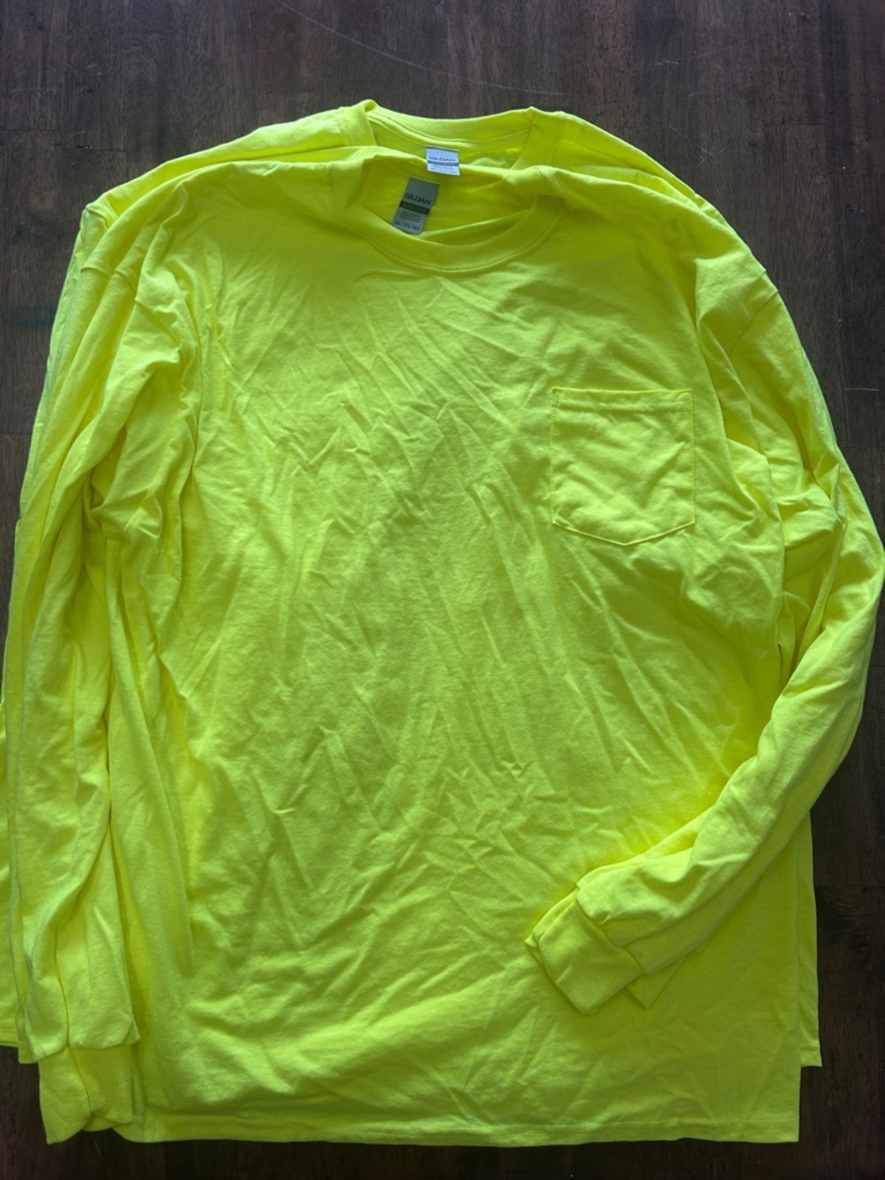 (2) 2XL Gildan Neon Safety Yellow Long-Sleeve Pocket Tee